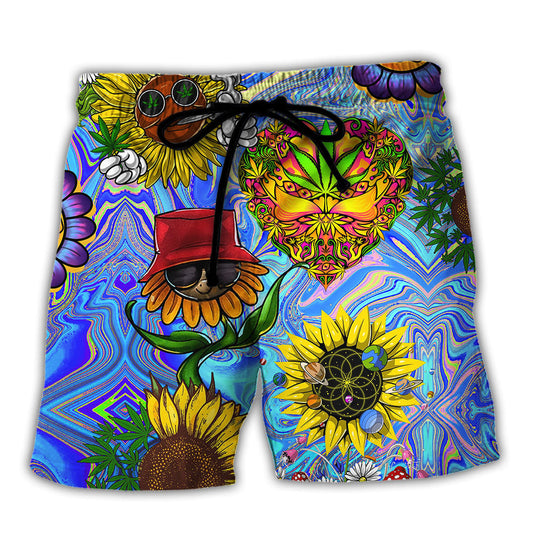 Hippie Sunflowers Stay Trippy Art - Beach Short