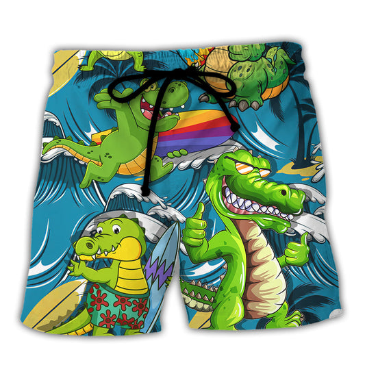 Surfing Crocodile Learn To Surf Wave Humor – Beach Short