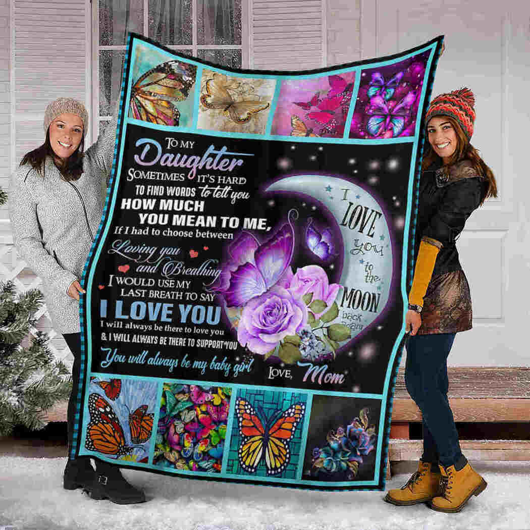 Butterfly To My Daughter Love Mom Moon Flannel Blanket For Living Room And Bedroom Styling