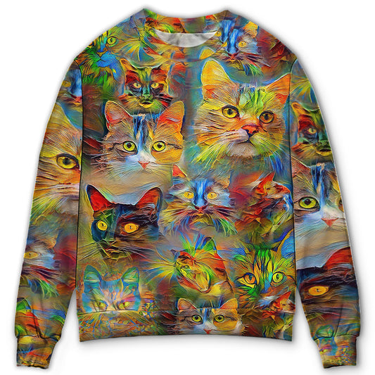 Colorful Lovely Cat Art Design – Sweater - Ugly Christmas Sweater