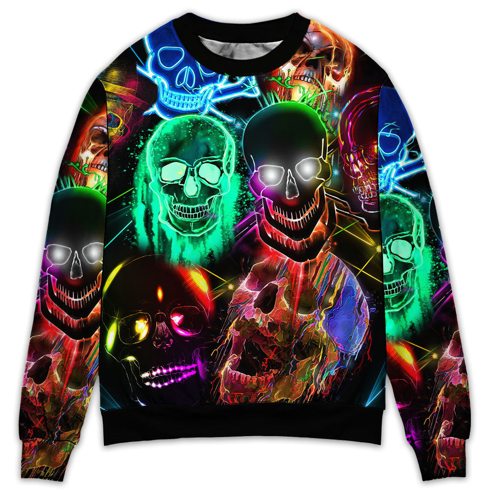 Glowing Colorful Skull Art Style – Sweater - Ugly Christmas Sweater