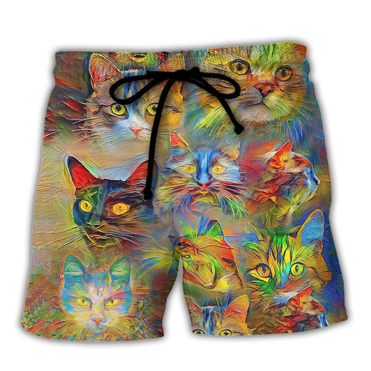 Cat Colorful Painting Art Style – Beach Short