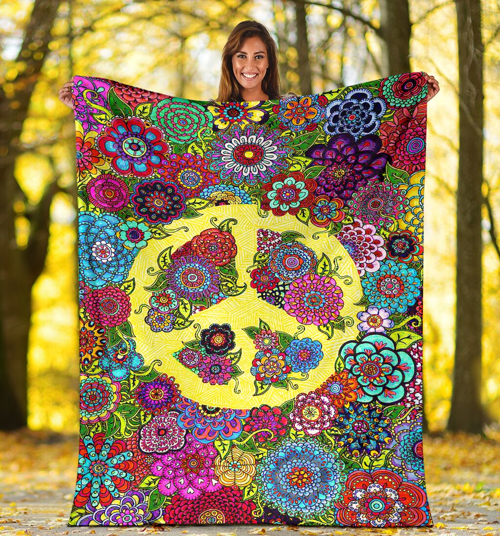 Hippie Colorful Hippie Peace Flannel Blanket For Cozy Home Lounging And Gifting