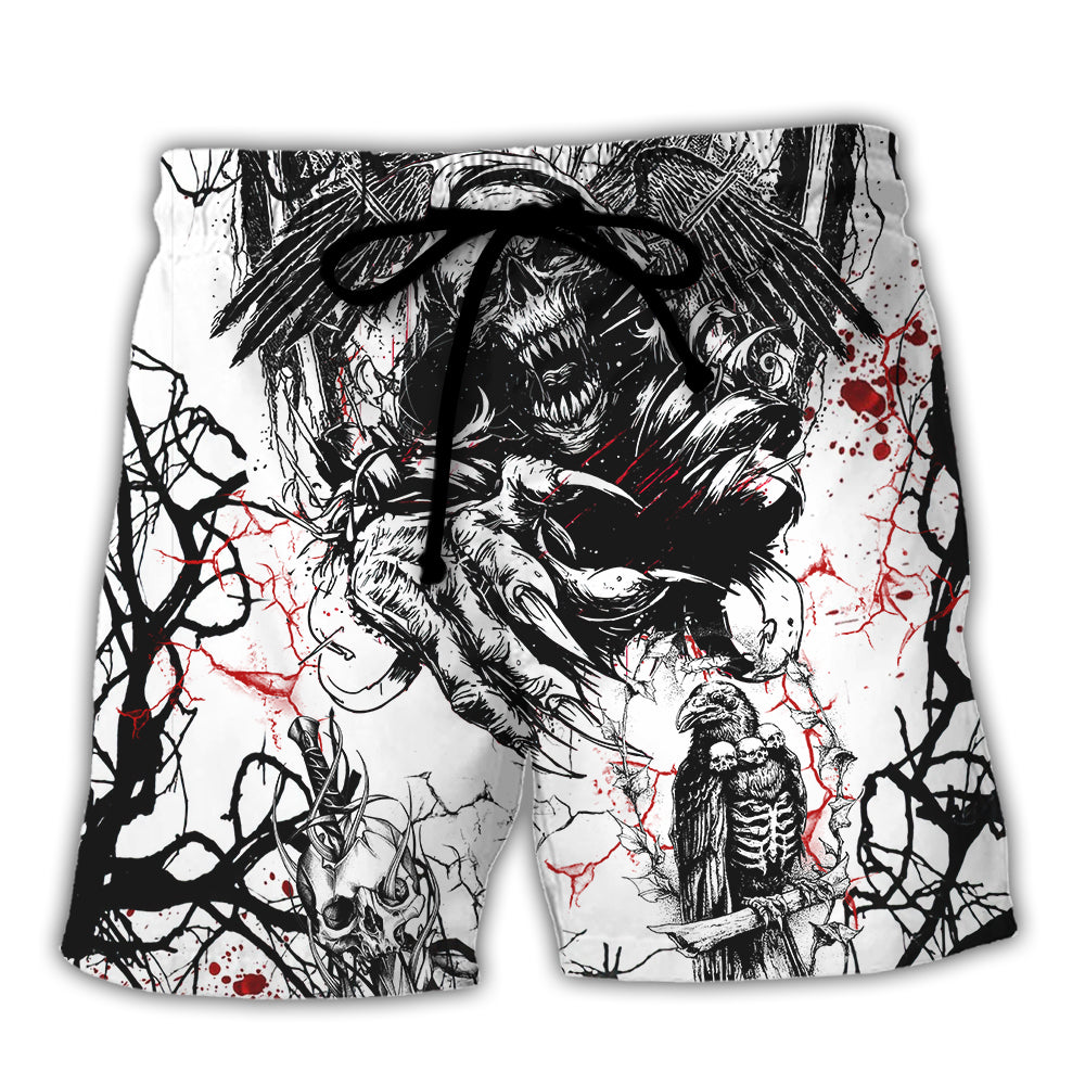 Skull Bold Humor Graphic With Dark Ride Theme – Beach Short