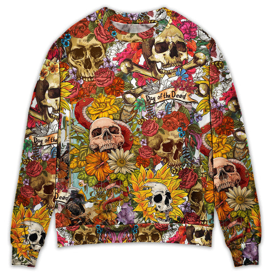 Day Of The Dead Floral Skull Art – Sweater - Ugly Christmas Sweater