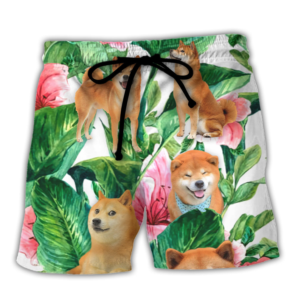 Shiba Inu Leaf Floral Tropical Style – Beach Short