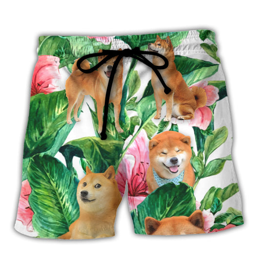 Shiba Inu Leaf Floral Tropical Style – Beach Short