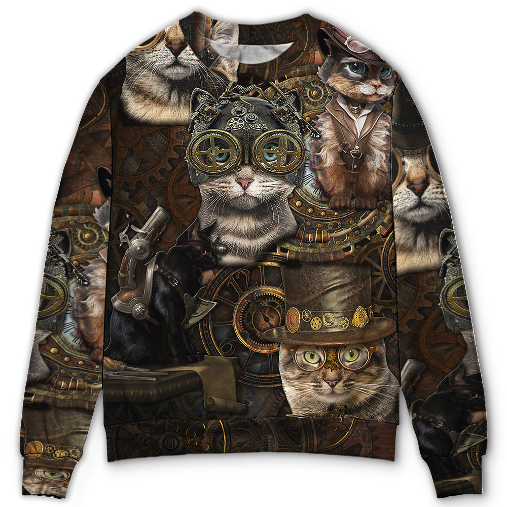 Steampunk Vintage Cat Life Art – Sweater - Ugly Christmas Sweater