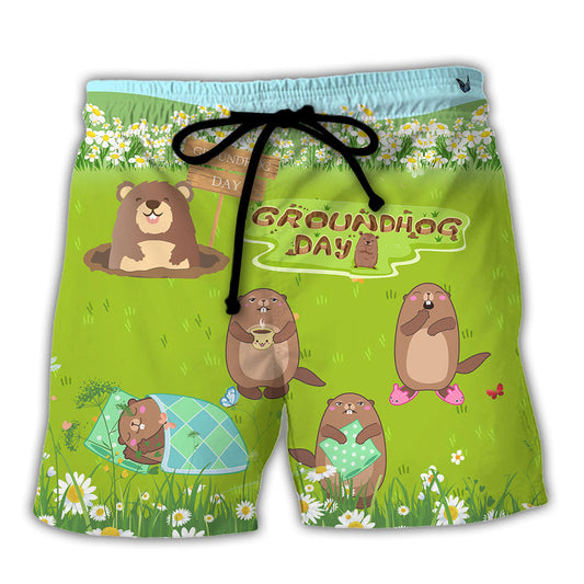 Groundhog Happy Spring Day Flowers – Beach Short