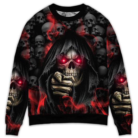 Dark Red Smoke Lightning Skull Art – Sweater - Ugly Christmas Sweater