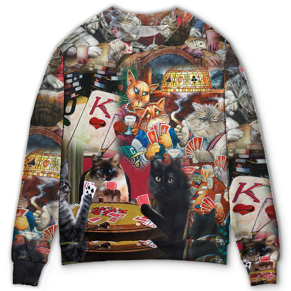 Beautiful Cats Playing Poker Art – Sweater - Ugly Christmas Sweater