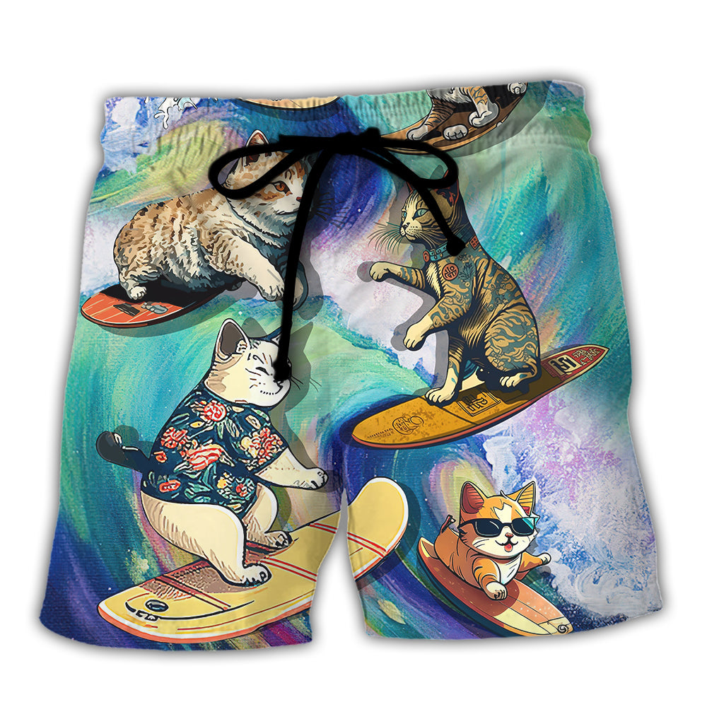 Surfing Cat May The Surf Be With You Funny Surf Theme – Beach Short