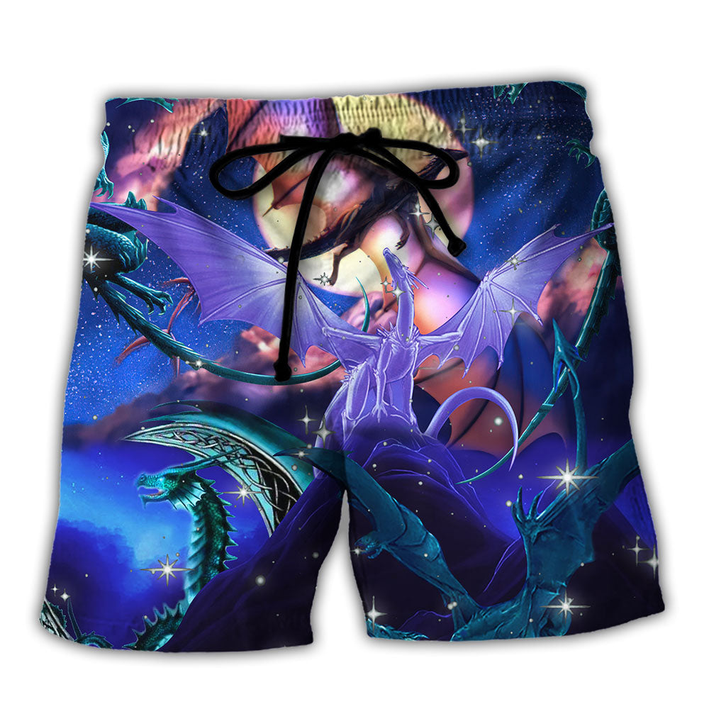 Dragon Flying To The Moon Fantasy Art – Beach Short