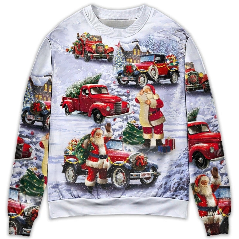 Christmas Santa Red Truck Funny Gift Art – Sweater - Ugly Christmas Sweater
