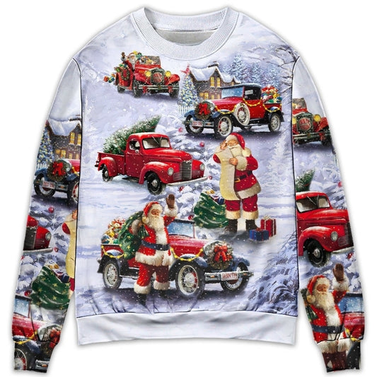 Christmas Santa Red Truck Funny Gift Art – Sweater - Ugly Christmas Sweater