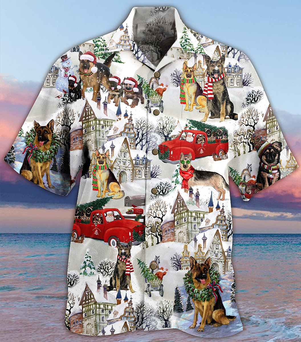 German Shepherd Dogs Snowy Christmas Theme - Hawaiian Shirt
