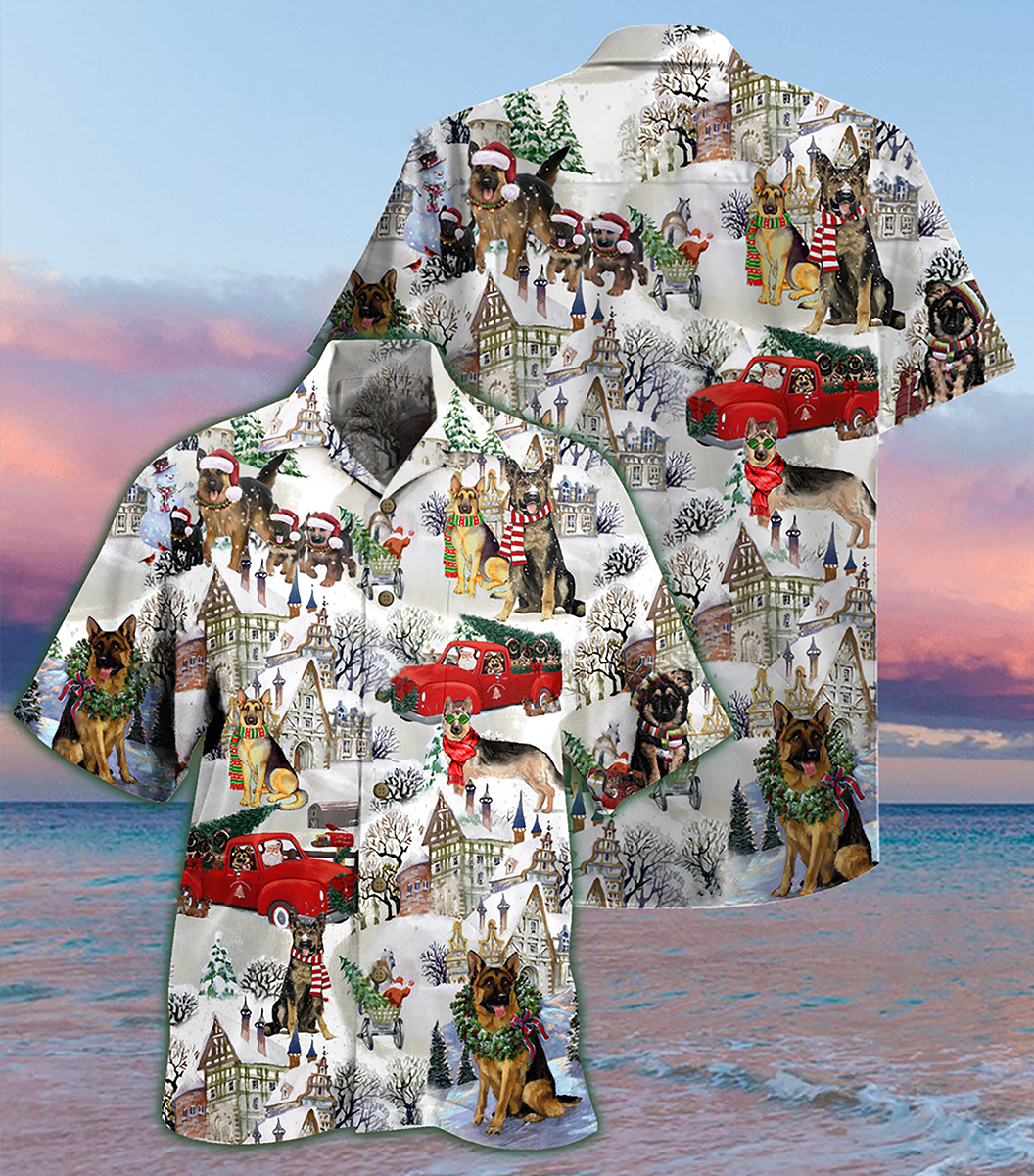 German Shepherd Dogs Snowy Christmas Theme - Hawaiian Shirt
