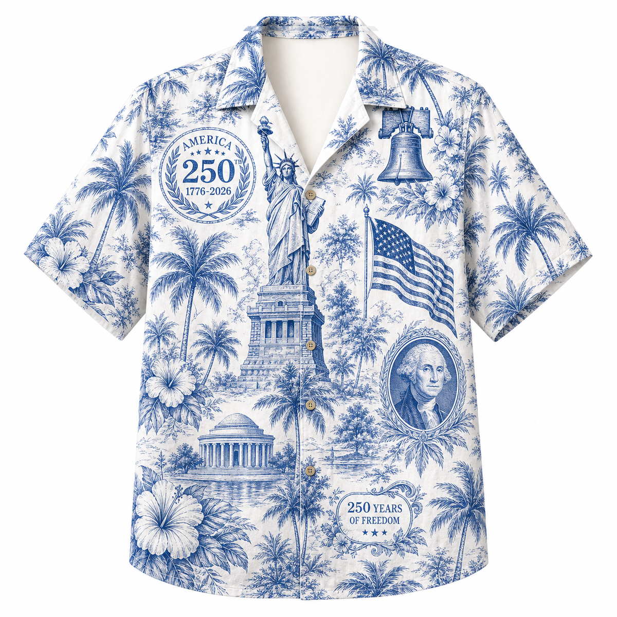 America 250th Blue Patriotic Hawaiian Shirt