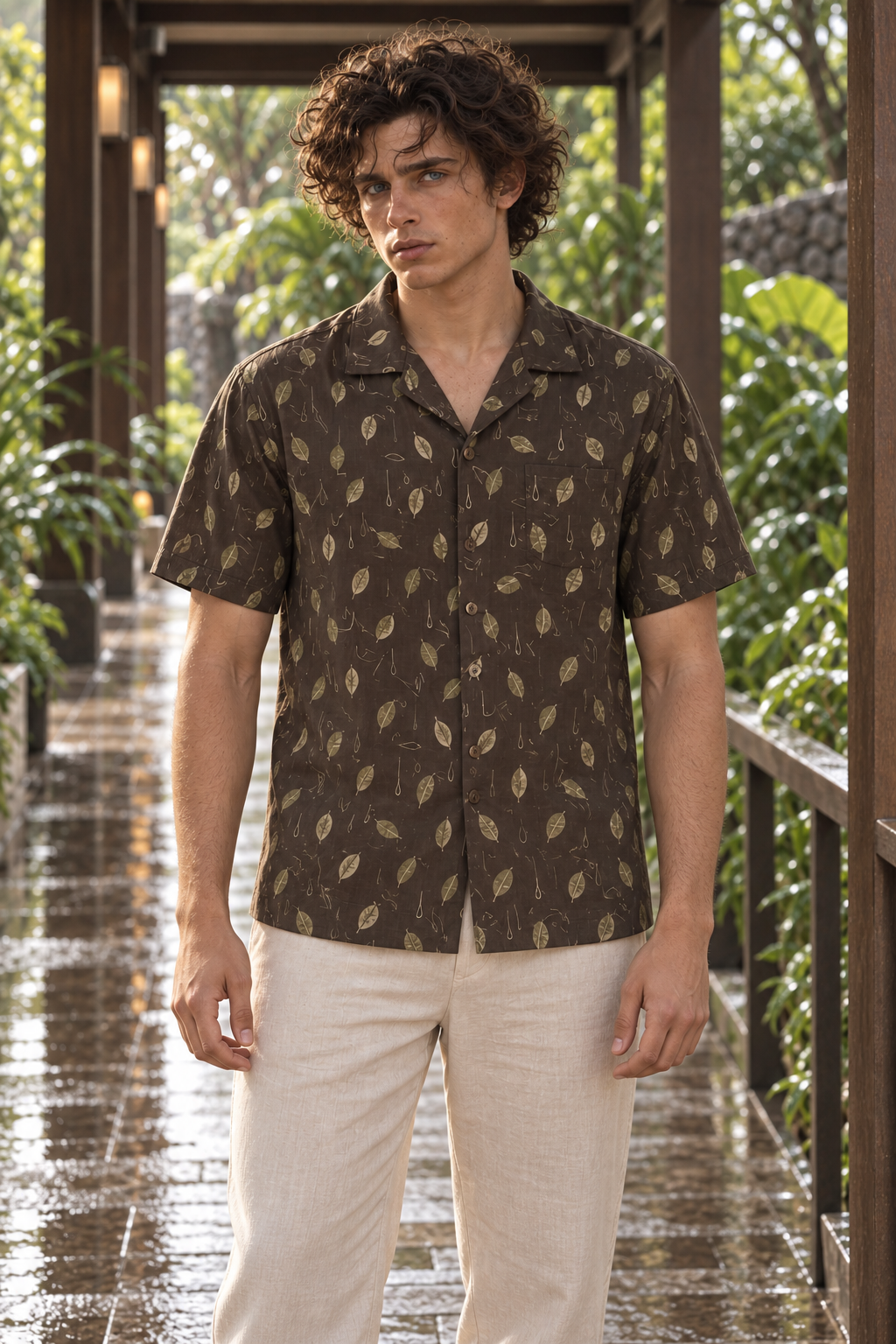 Men's Afterglow Rainleaf Rhythm Hawaiian Shirt – Espresso