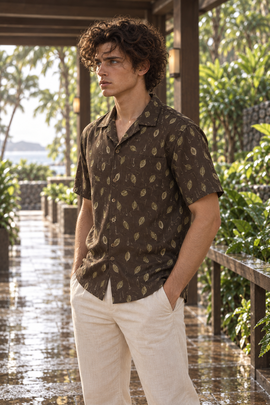 Men's Afterglow Rainleaf Rhythm Hawaiian Shirt – Espresso