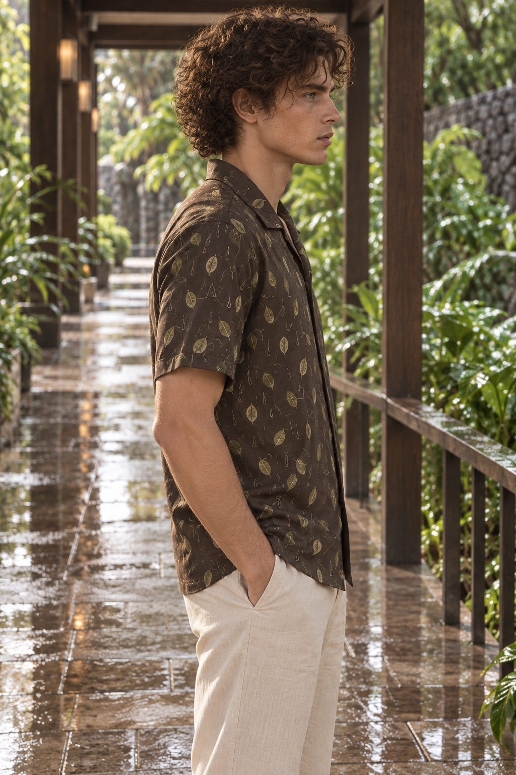 Men's Afterglow Rainleaf Rhythm Hawaiian Shirt – Espresso
