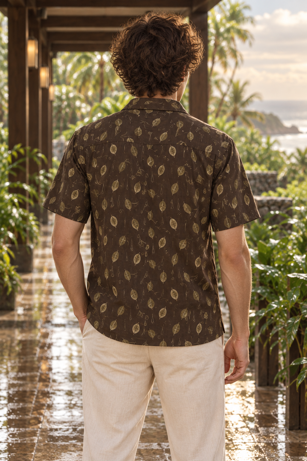 Men's Afterglow Rainleaf Rhythm Hawaiian Shirt – Espresso