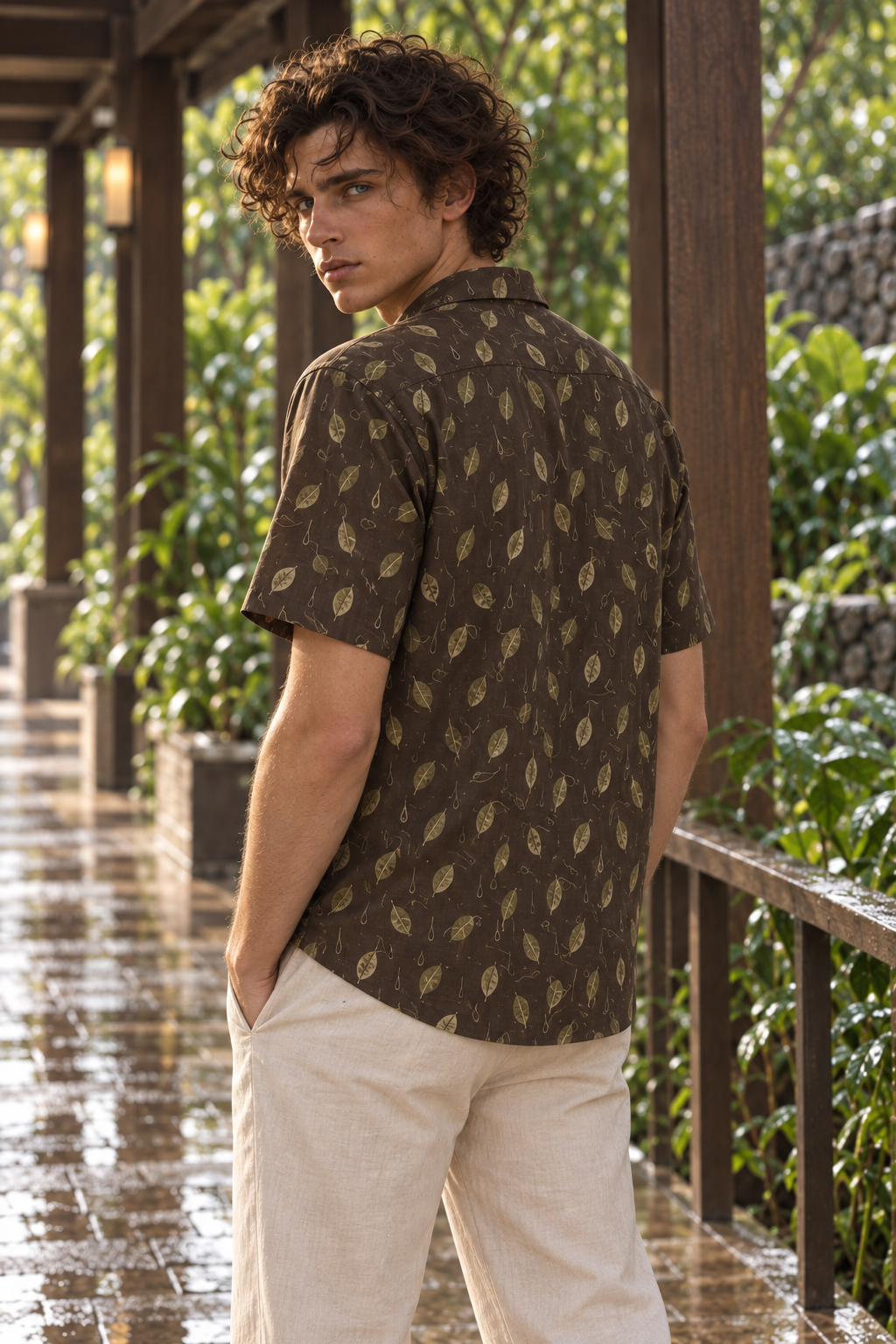 Men's Afterglow Rainleaf Rhythm Hawaiian Shirt – Espresso