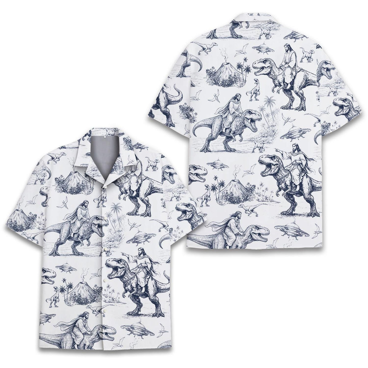 Faith Riding T-Rex Dinosaur Vintage Humor – Hawaiian Shirt