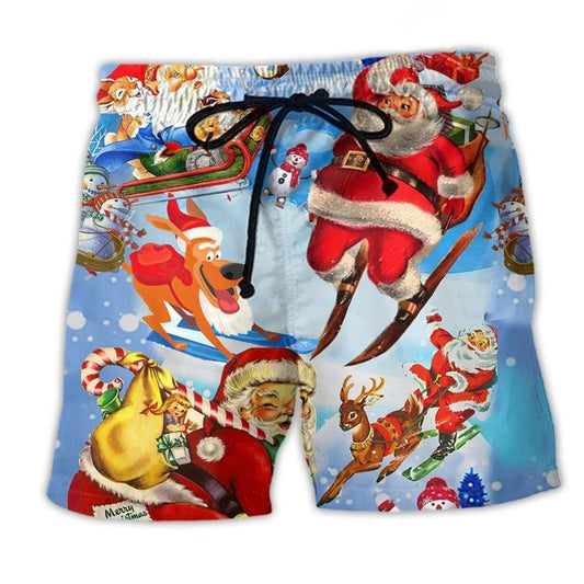 Skiing Santa Christmas - Beach Short