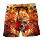 Skull Rose Flaming Fire - Beach Short