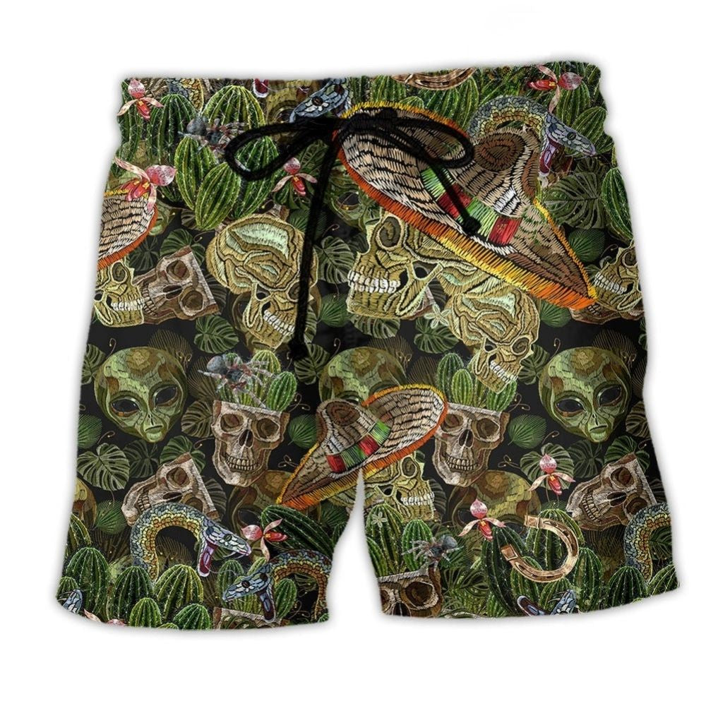 Skull Green Cactus Style - Beach Short