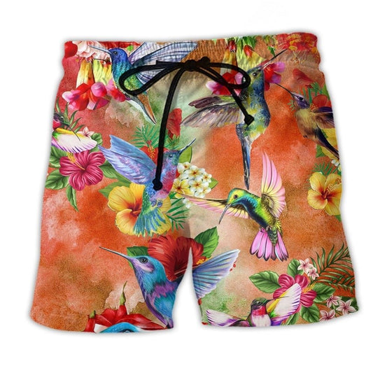 Hummingbird Love Flowers - Beach Short