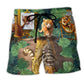 Cat And Tiger Tropical Leaves Legend Art – Beach Short