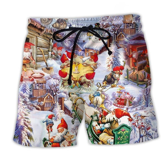 Christmas Santa Claus Gnomes Snow - Beach Short