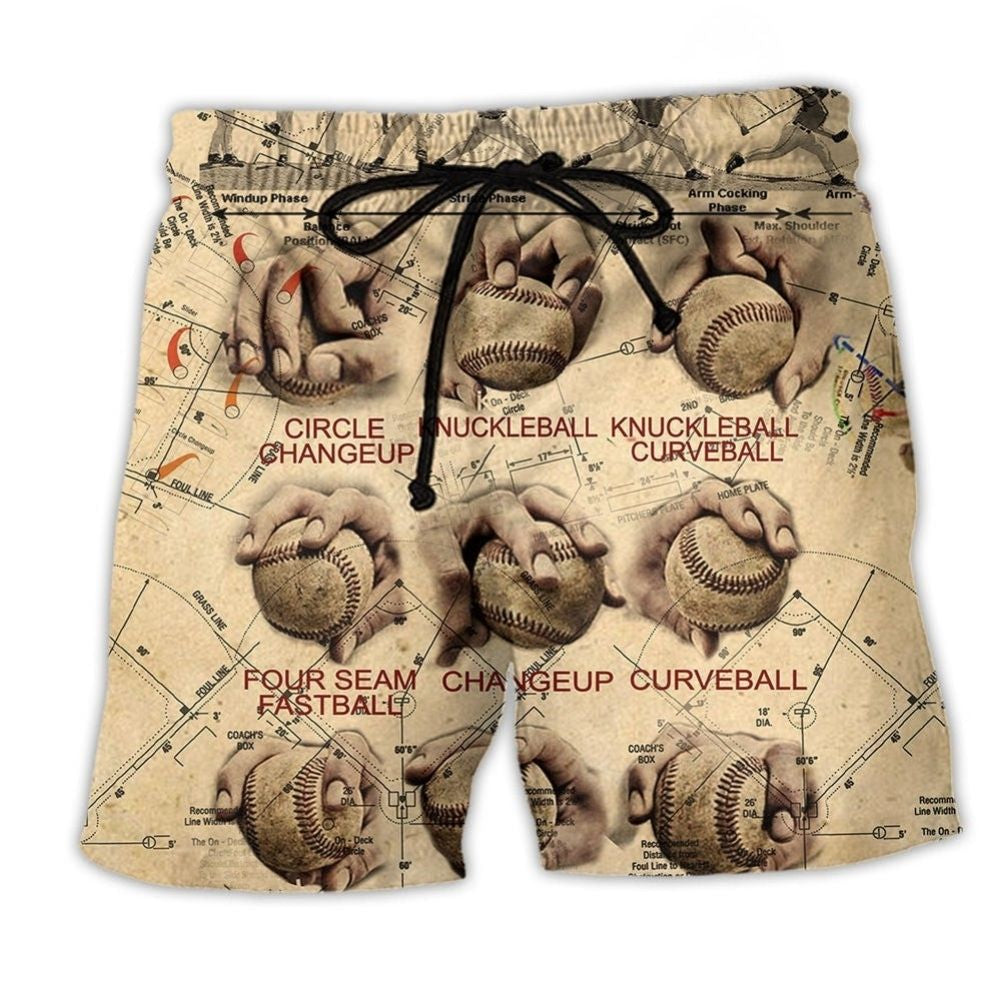 Baseball Pitching Grips Vintage Art – Beach Short