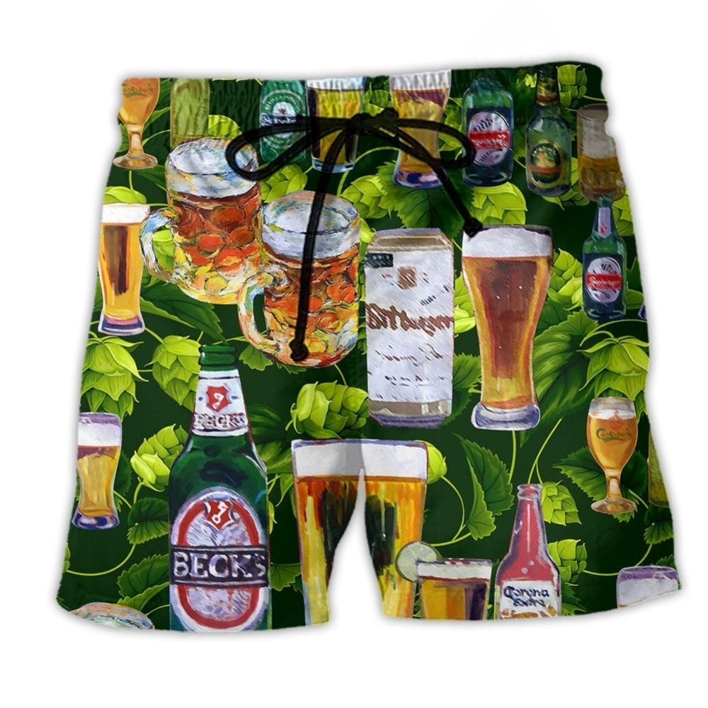 Beer Lover Green Leaves Style – Beach Short