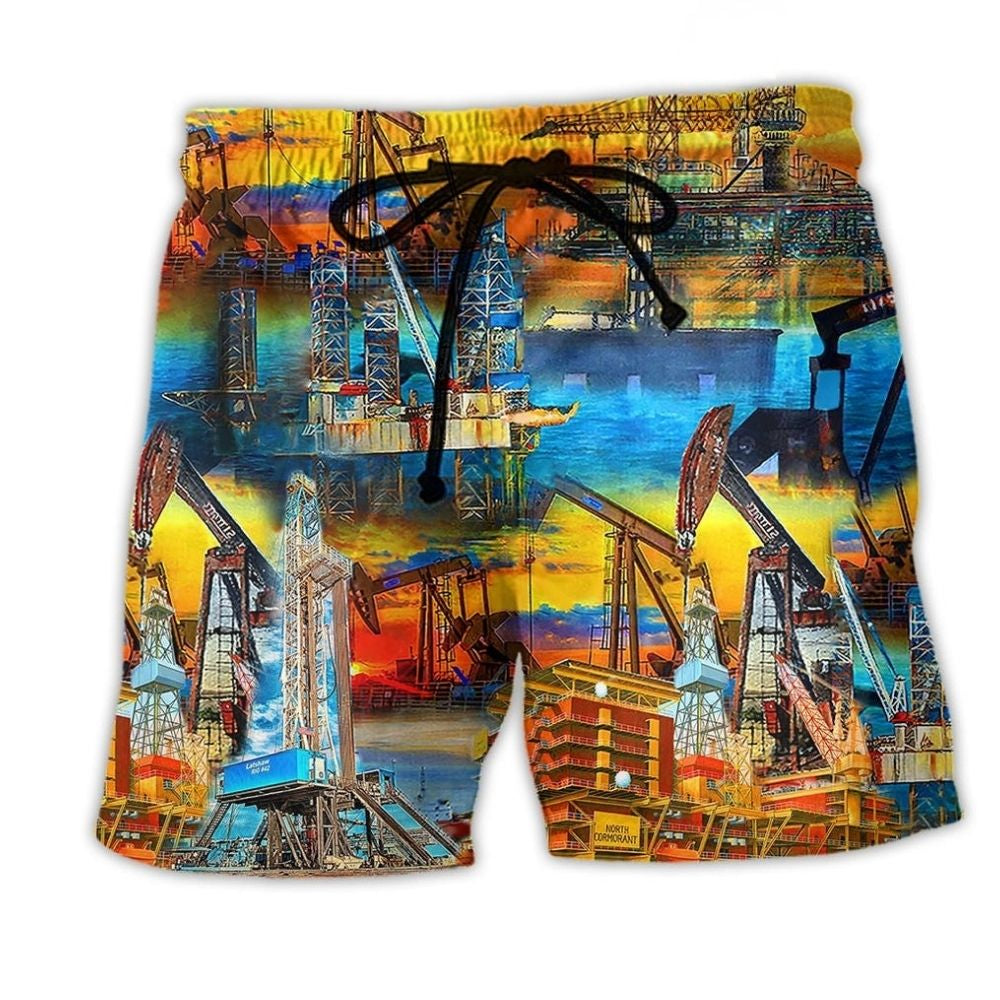 Oil Field Sunset Scene – Beach Short