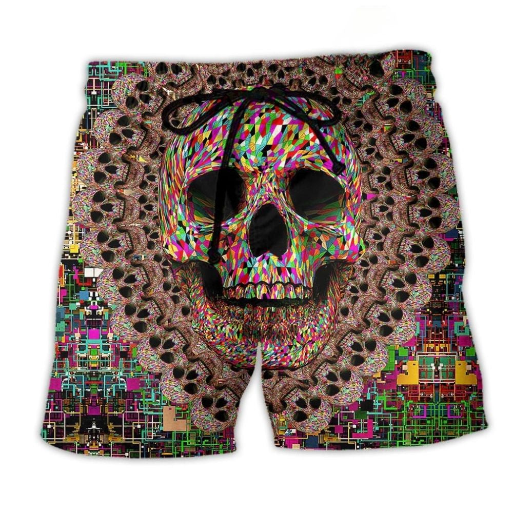 Smiling Skull Colorful Art – Beach Short