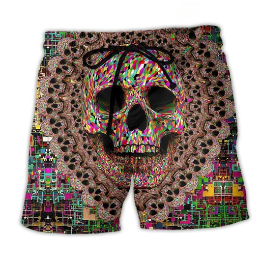 Smiling Skull Colorful Art – Beach Short