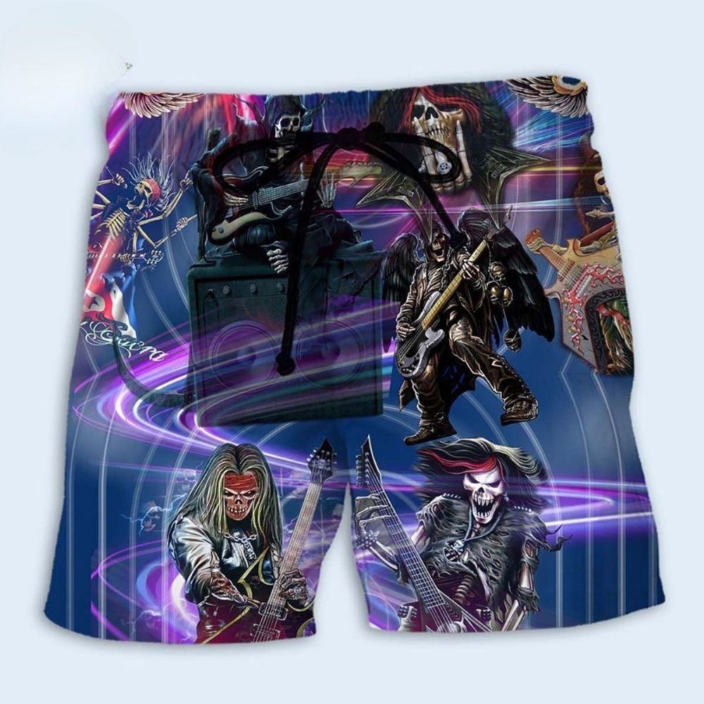 Crazy Music Skull Neon Light - Beach Short