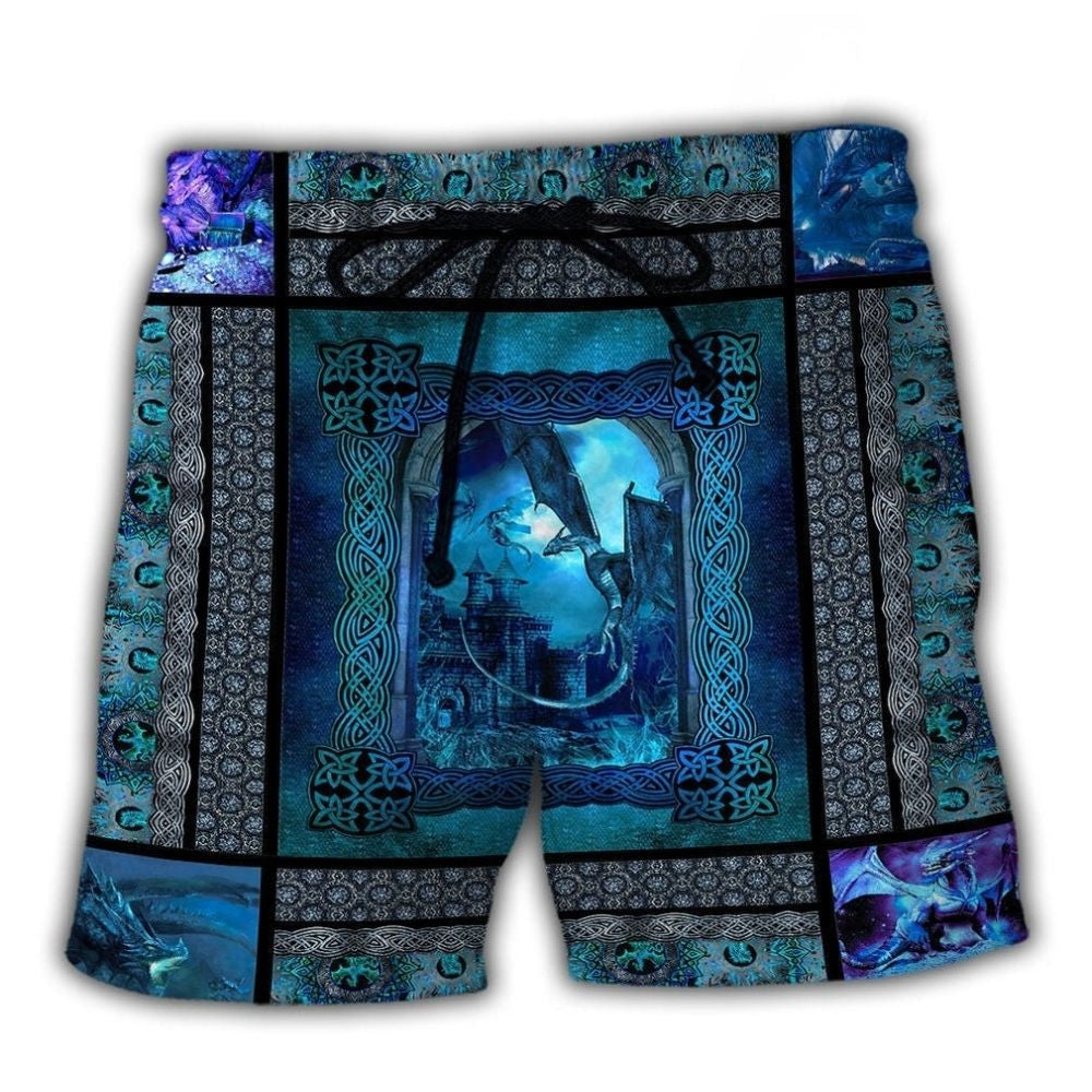 Blue Dragon Viking Pattern Art - Beach Short