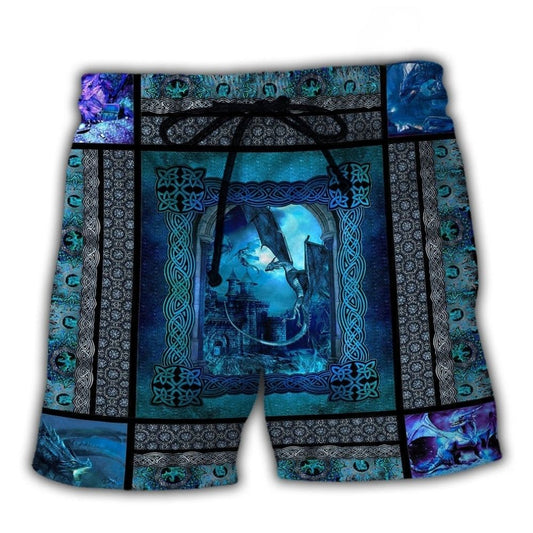 Blue Dragon Viking Pattern Art - Beach Short