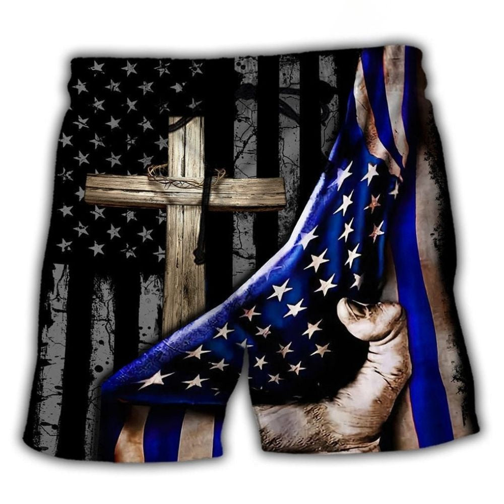Jesus Faith Cross Support Blue - Beach Short