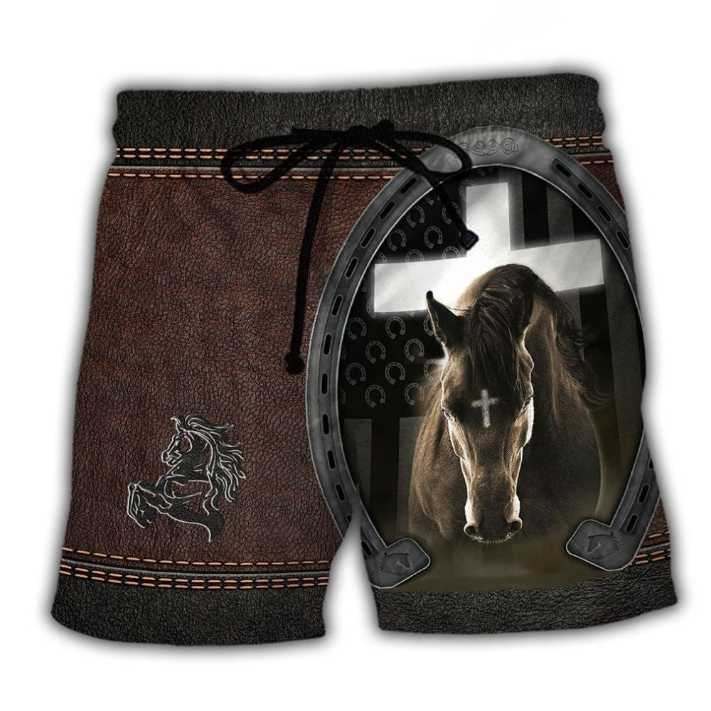 Horse Life Faith Leather Art Style - Beach Short