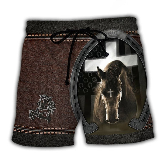 Horse Life Faith Leather Art Style - Beach Short