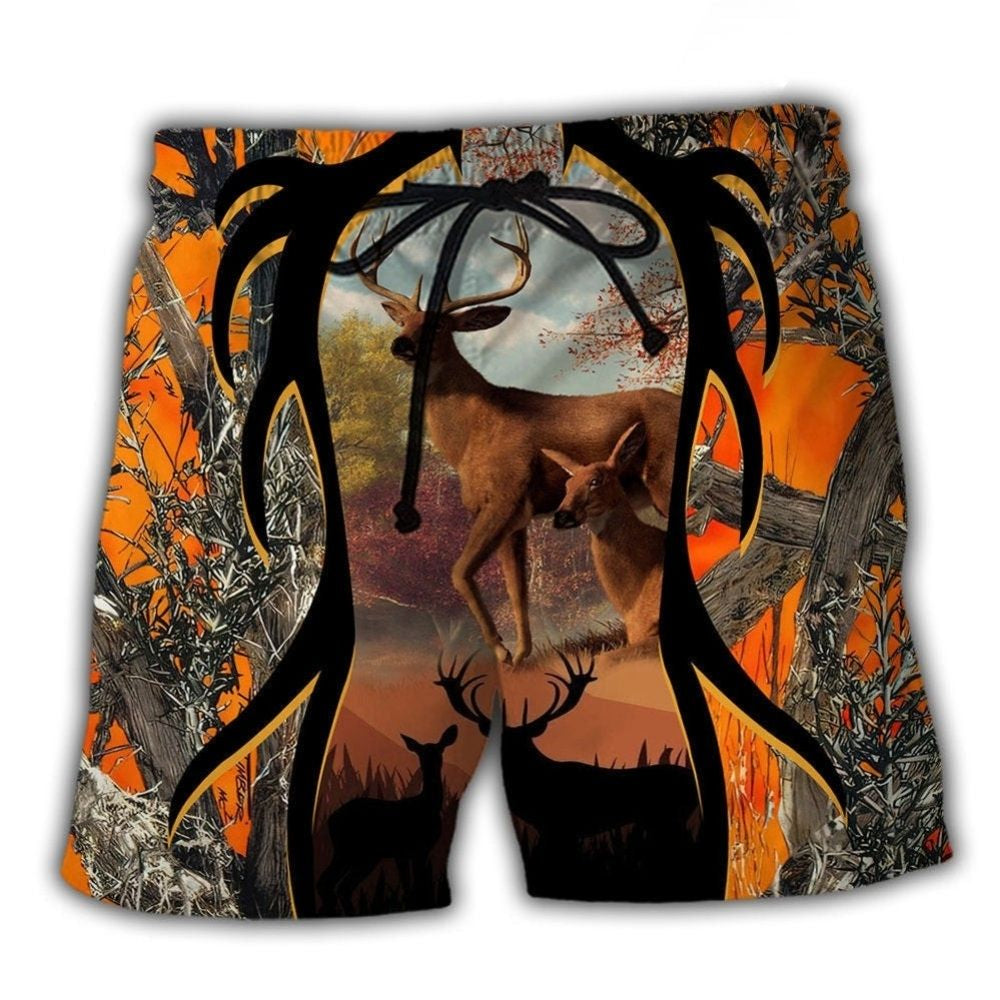 Hunting Deer Orange Camo Outdoor - Beach Short