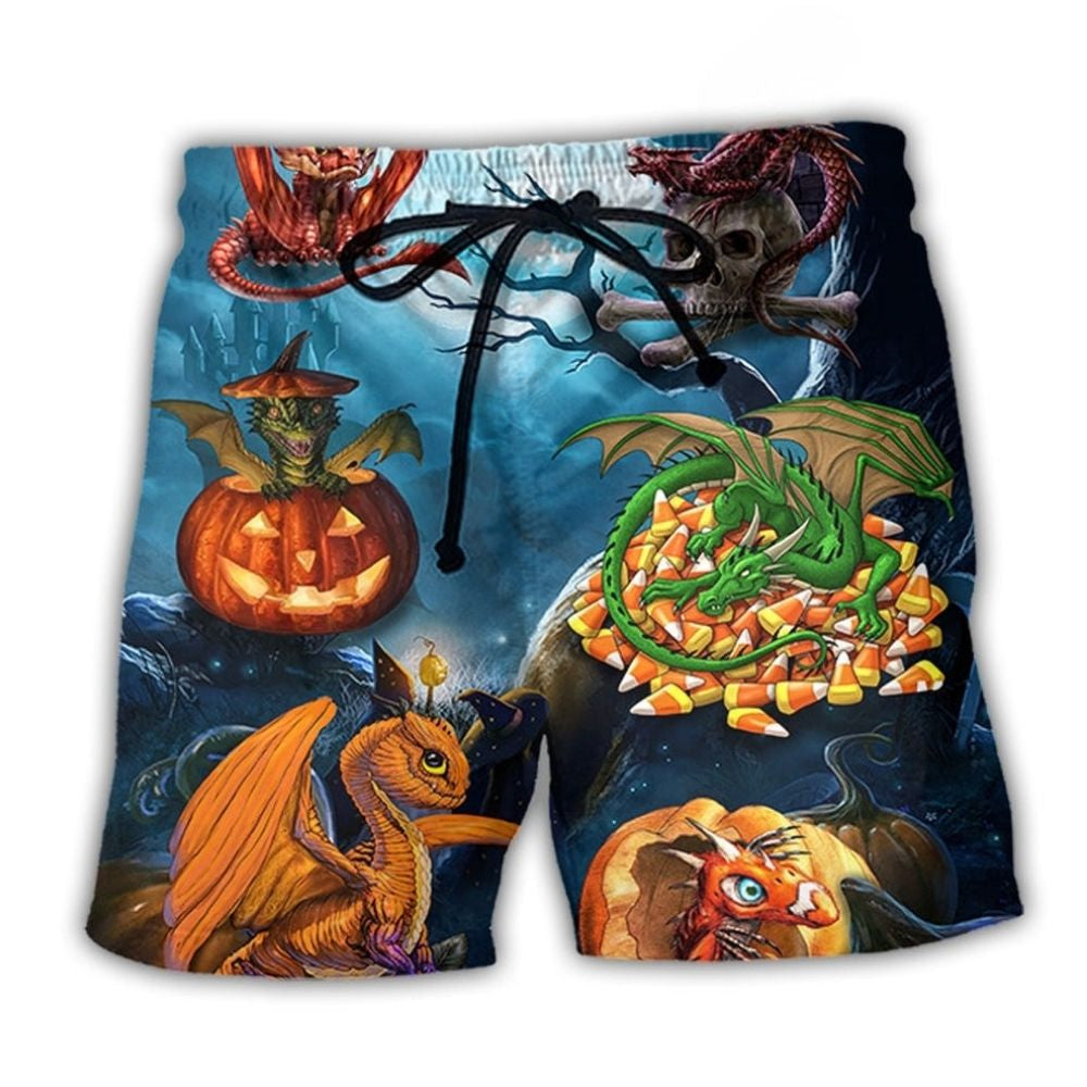 Halloween Dragon Pumpkin Night Sky - Beach Short