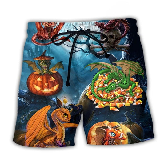 Halloween Dragon Pumpkin Night Sky - Beach Short