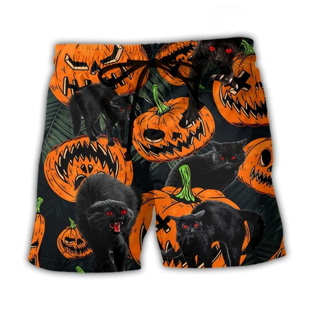Halloween Black Cat Pumpkin Art - Beach Short