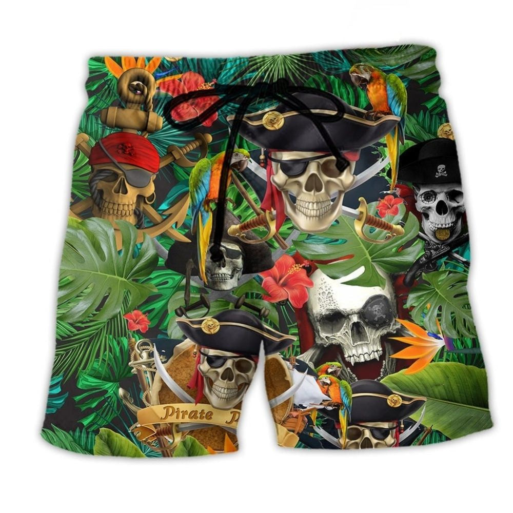 Pirate Skull Tropical Floral - Beach Short